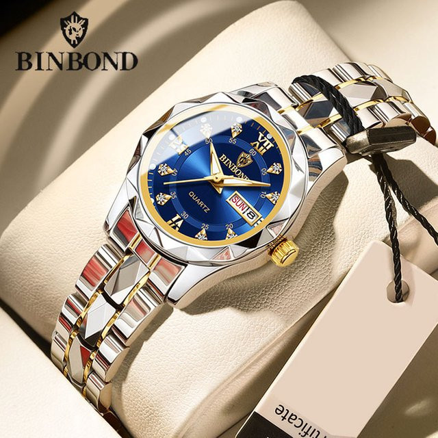 BINBONG Armbanduhr Quarz, Edelstahl, Blau, Damen - Bild 1