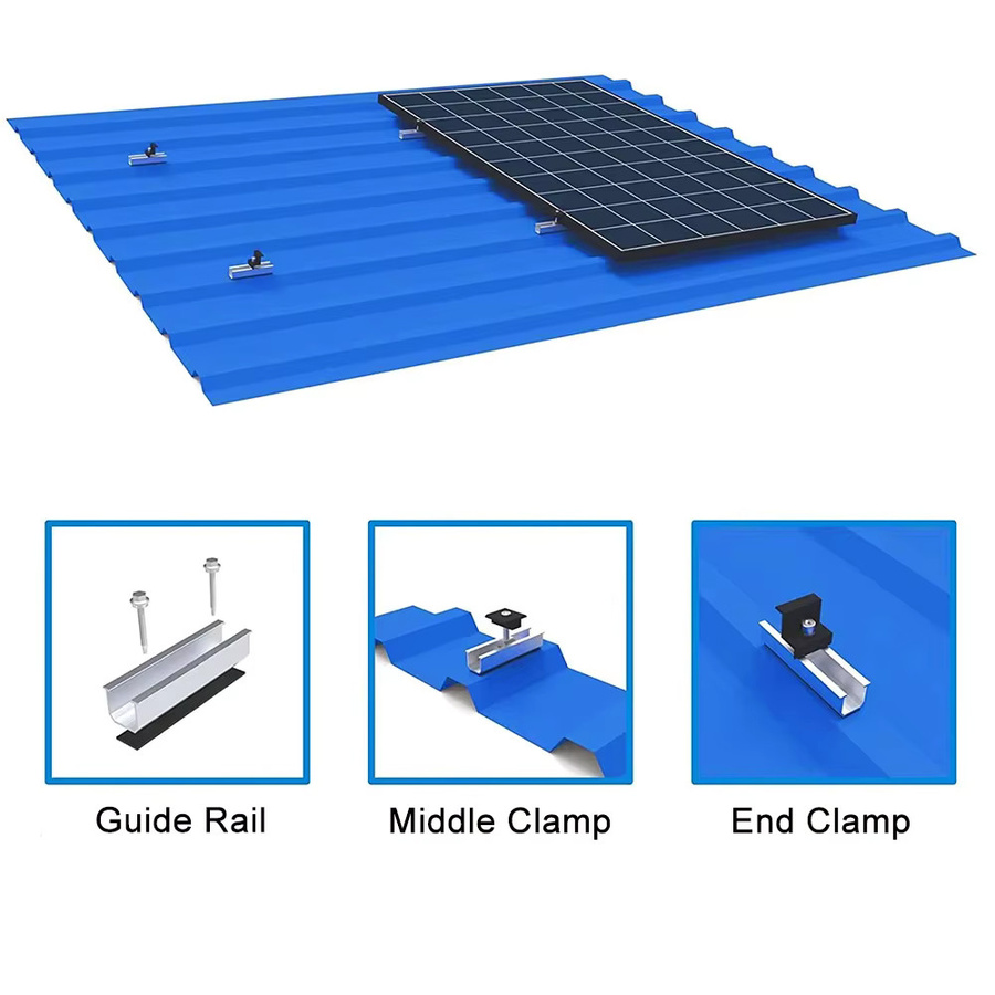 12er Set Solar Panel Halterung aus Aluminium für PV Schienen zur Trapezdach Montage inklusive Mittel- und Endklemmen - Bild 1