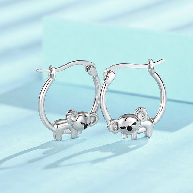 Huitan Koala-Ohrringe, Emaille-Creolen, Silber, Damen - Bild 1
