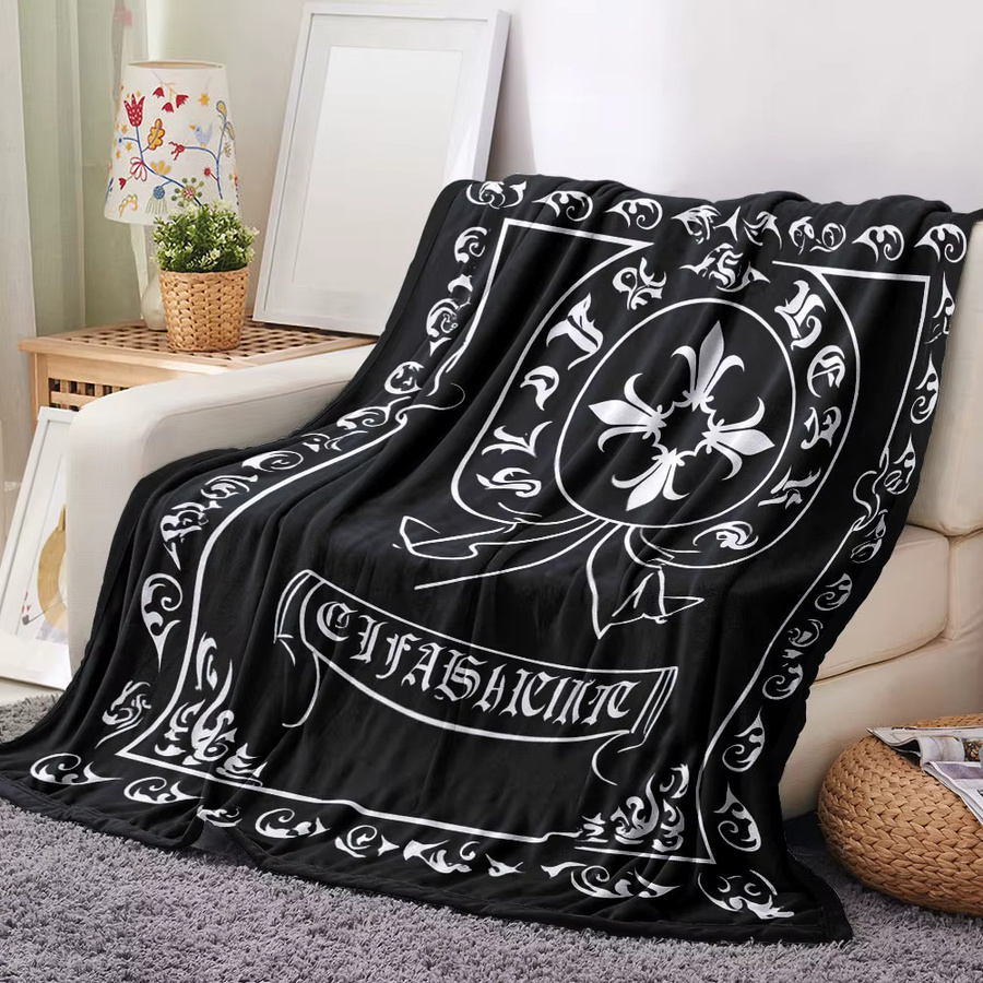 Gothic Fleur-de-Lis Überwurfdecke mit heraldischem Ornament-Design in Schwarz-Weiß aus Polyester - Bild 2
