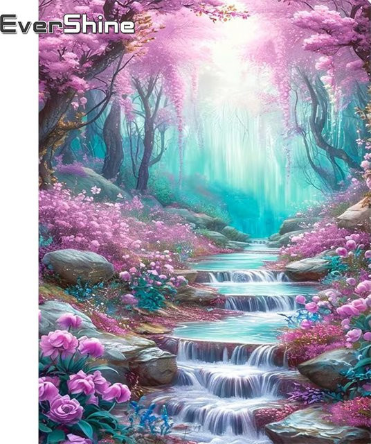 Evershine DIY Diamantmalerei Flusslandschaft Mosaik Wald-Stickerei in Multicolour, B/H: 30 x 20 cm - Bild 1