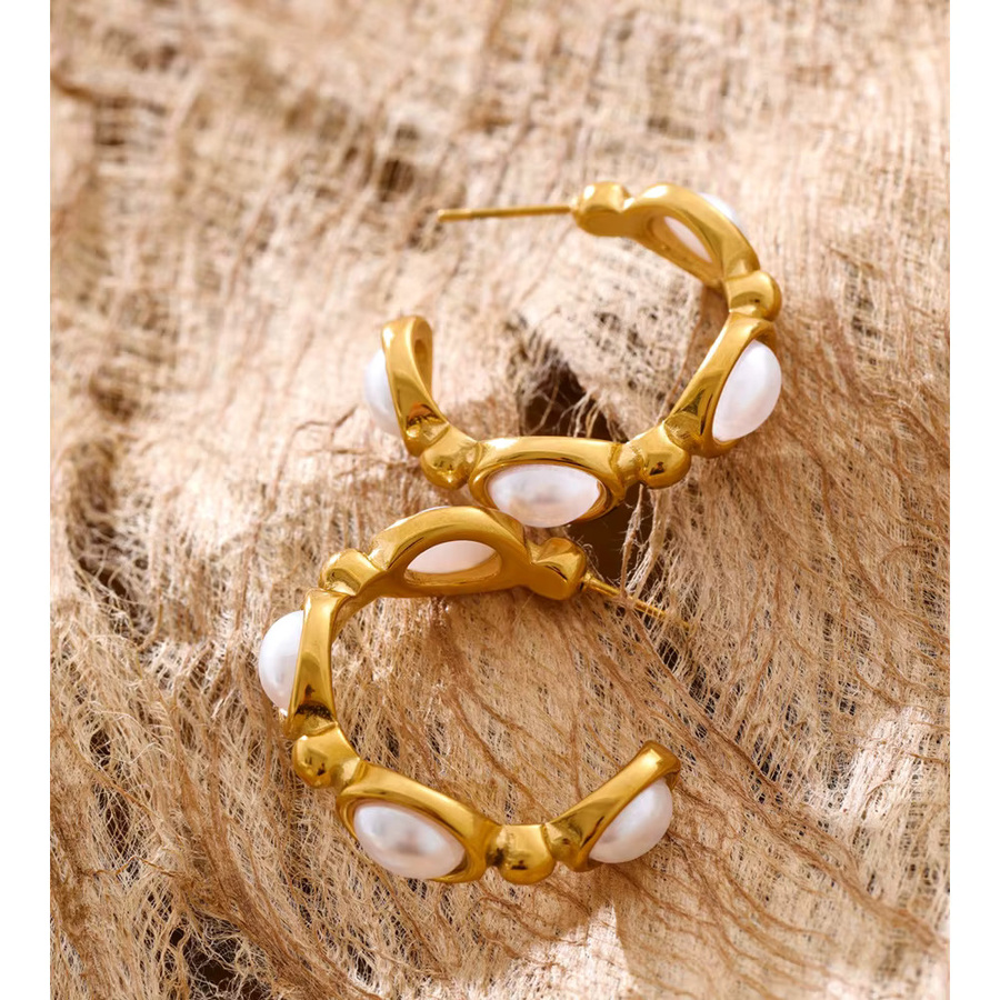 Yhpup Creolen, Edelstahl, Perle, Gold, Unisex - Bild 2