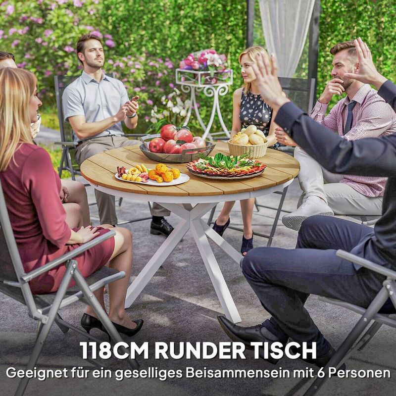 Runder Outsunny Gartentisch aus Aluminium mit Lattendesign in Teak-Optik, Durchmesser: 118 cm, Höhe: 74 cm - Bild 2