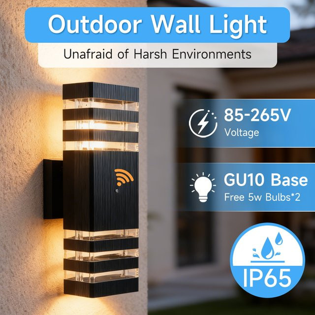 CANMEIJIA LED Außenwandleuchte in Schwarz mit Bewegungssensor und Up-Down-Lichteffekt, moderne rechteckige Gartenleuchte für Veranda und Garage, Warmweiß - Bild 1