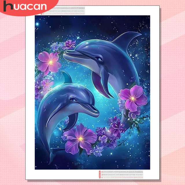 HUACAN Diamond Painting Set, Delfin Tier Fantasie, Bunt / Mehrfarbig - Bild 1