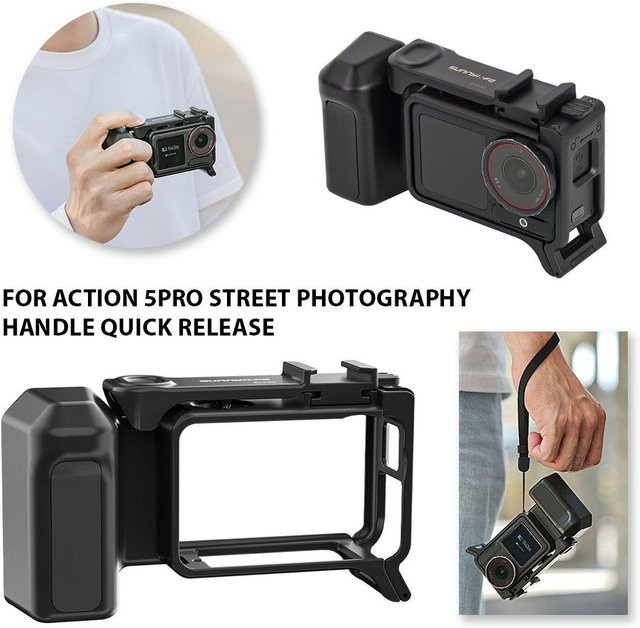 DJI Straßenfotografie-Griff für OSMO ACTION 5 Pro, 4 und 3 in Schwarz mit Schnellverschluss und Kaltschuh-Erweiterung - Bild 1