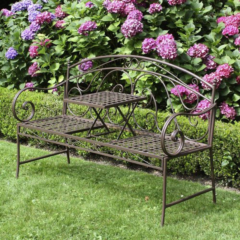 Garden Pleasure Gartenbank Saket 2-Sitzer aus Schmiedeeisen mit Tisch in Braun B/H/T: 146 x 96 x 53 cm - Bild 2