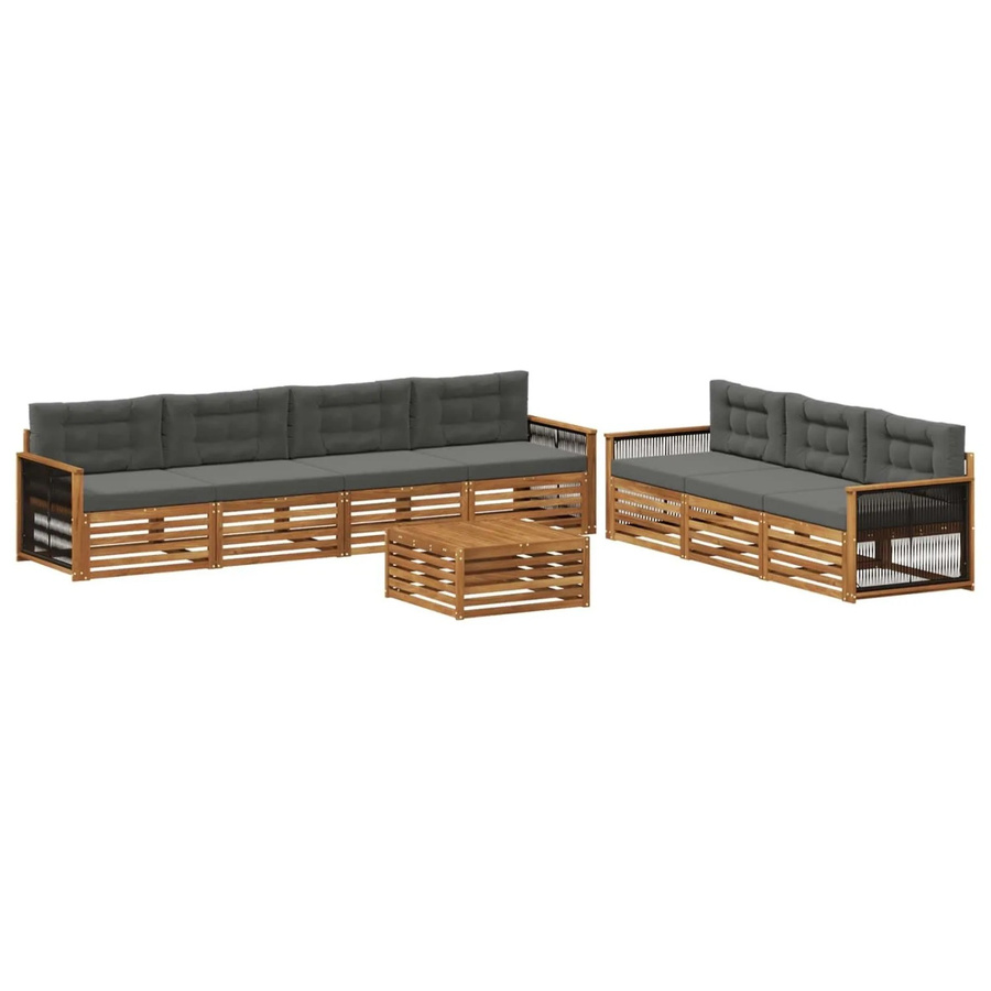 vidaXL Outdoor-Sofagarnitur aus Akazienholz mit 8 Kissen in Natur und Anthrazit - Bild 2