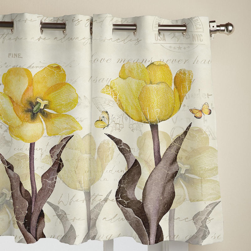 Binchi Vorhang mit Blumen, Schmetterlingen und gelben Tulpen in Weiß, B: 135 cm, H: 60 cm - Bild 3