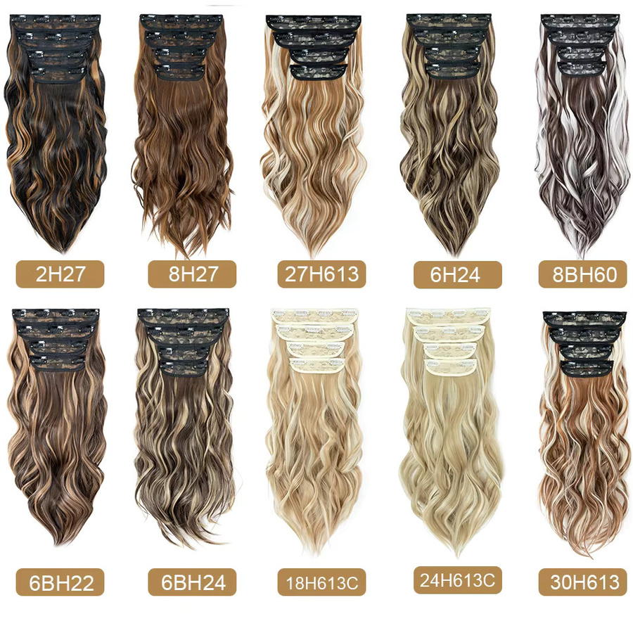 Benehair Clip-In Haarverlängerungen, 4-teiliges Set, Wellige Lockige, 22 Zoll, 180g, Damen - Bild 1