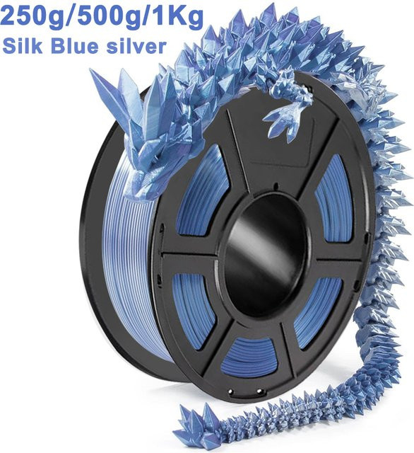 Zweifarbiges PLA-Seiden-Filament für 3D-Drucker in Blau und Silber, Durchmesser: 1,75 mm - Bild 1