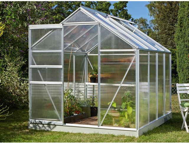 Vitavia Gewächshaus Comet 5000 mit Fundament, Aluminium eloxiert und transparentem Polycarbonat-Dach sowie Schiebetür - Bild 1