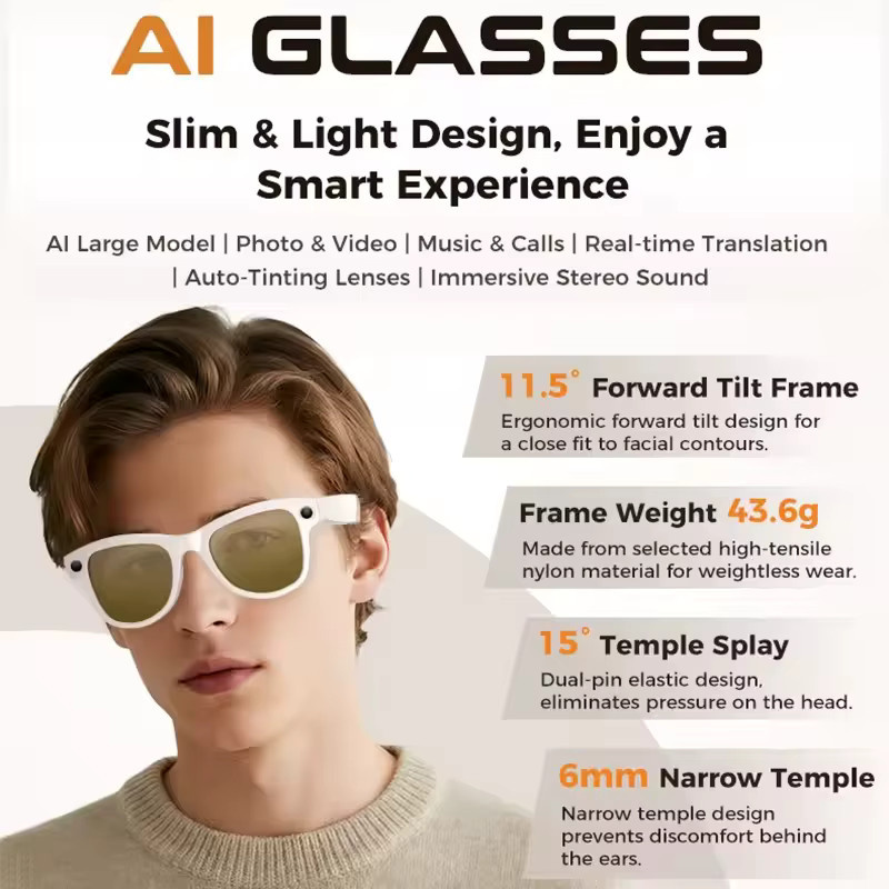 GUHUAVMI M02 Ultra Smart AI-Brille mit 1080P HD-Kamera, ChatGPT, 32GB Speicher und Ladecase Powerbank in Schwarz oder Blau - Bild 5