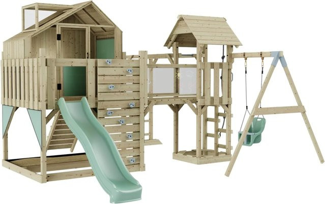 OutdoorToys Spielturm Mille mit Babyschaukel in Mintgrün aus Holz und Stahl - Bild 1