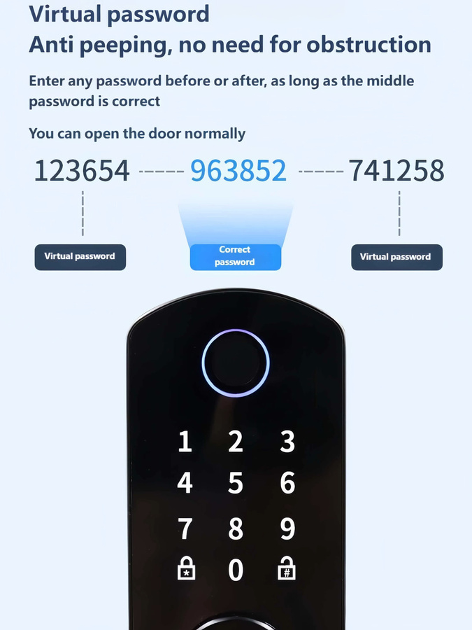 Intelligentes Fingerabdruck Türschloss in Schwarz mit Bluetooth, elektronischem Codeschloss, Passwortfunktion und Schlüssel zur einfachen Montage - Bild 2