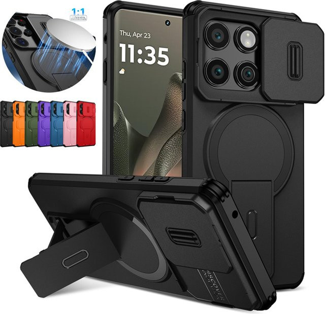 Schutzhülle für Motorola Moto G Play Stylus Power Edge 2024 2025 mit Schiebe-Kameraschutz und kabelloser Ladefunktion in Schwarz - Bild 1