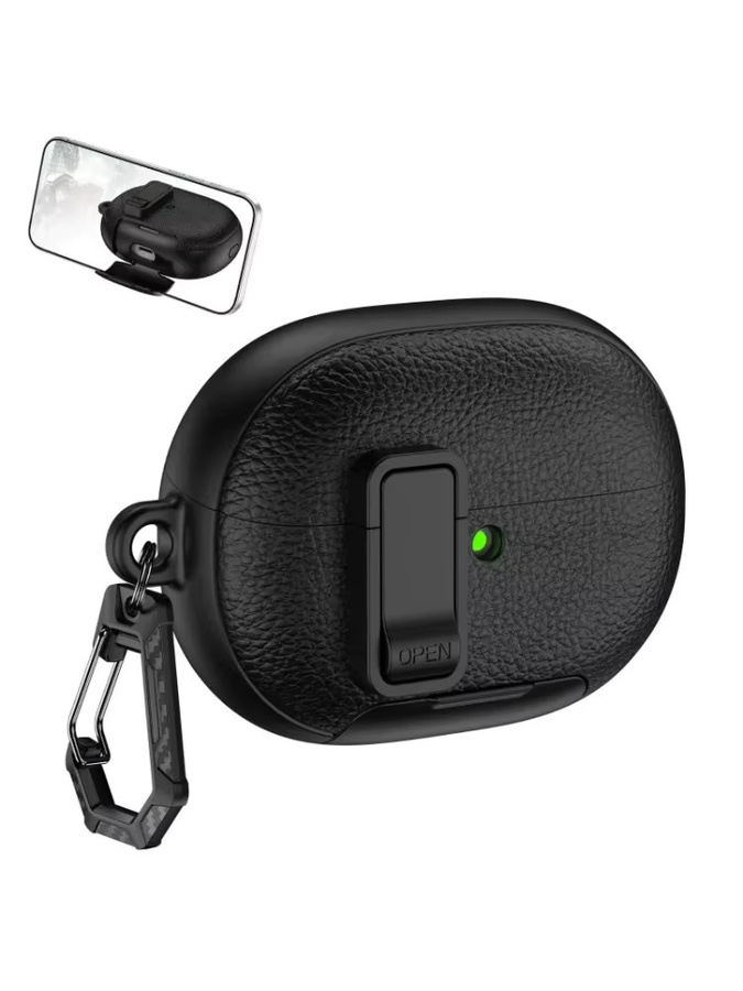 Schutzhülle für Huawei FreeBuds Pro 5 aus PU-Leder mit Telefonständer und Schalterverriegelung in Schwarz - Bild 4