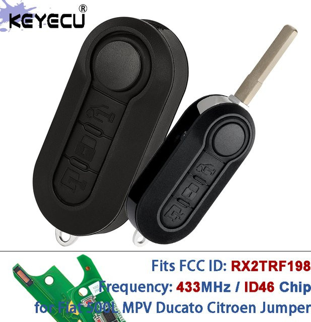 KEYECU Klappbarer Fernschlüssel mit 433MHz ID46 Chip für Fiat 500L MPV Ducato Citroen Jumper Peugeot in Schwarz - Bild 1