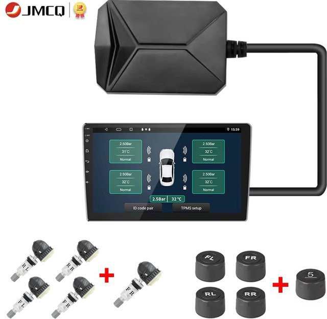 JMCQ Android Autoradio mit USB-C und TPMS Reifendruckkontrollsystem in Schwarz - Bild 1