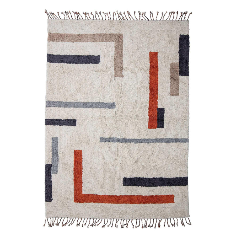 Bloomingville Teppich Jue aus Baumwolle in Beige und Multicolour mit Fransen, B/T: 140 x 200 cm - Bild 1