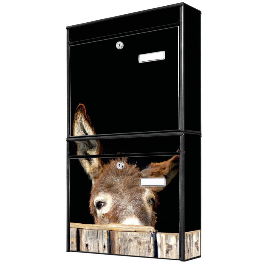 banjado Burg Wächter Doppelbriefkastenanlage in Schwarz, flexibel erweiterbar mit Esel-Motiv, B/H/T: 64,5 x 36,2 x 10,0 cm - Bild 1