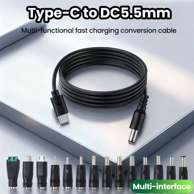 Olaf USB-C auf DC Power Boost Kabel 5V zu 12V Adapter mit 14 Barrel Plugs in Schwarz für Wifi Router und TV Box - Bild 1