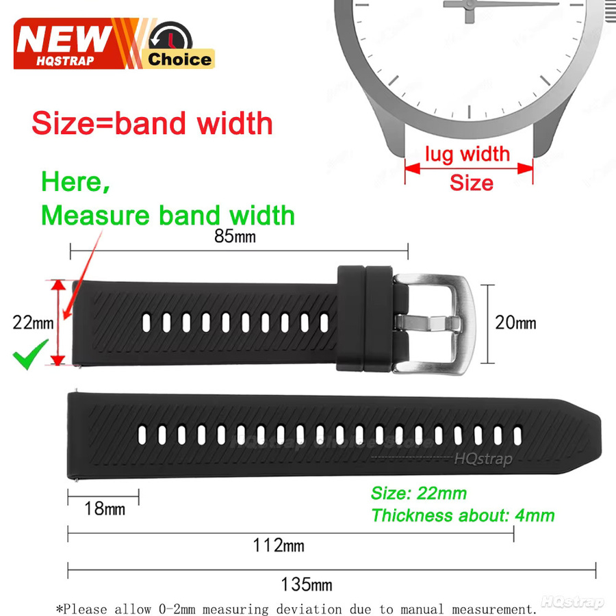HQstrap Uhrenarmband Silikon, gestreift, 22 mm, wasserdicht - Bild 4
