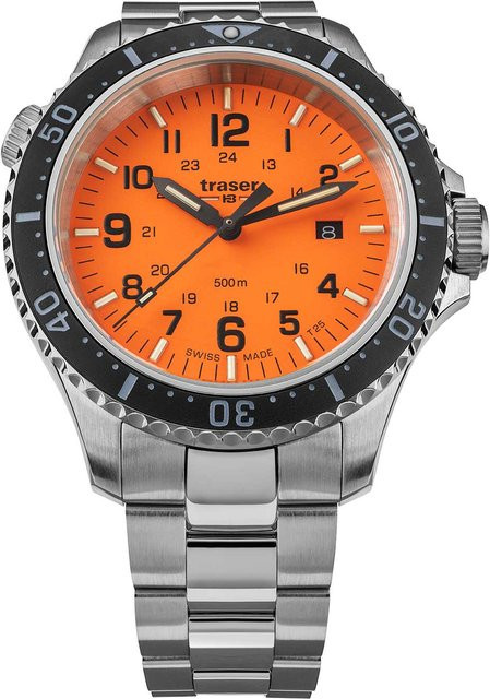 Traser Herrenuhr, Quarz, Edelstahl, Orange, 46 mm, 50 ATM - Bild 1