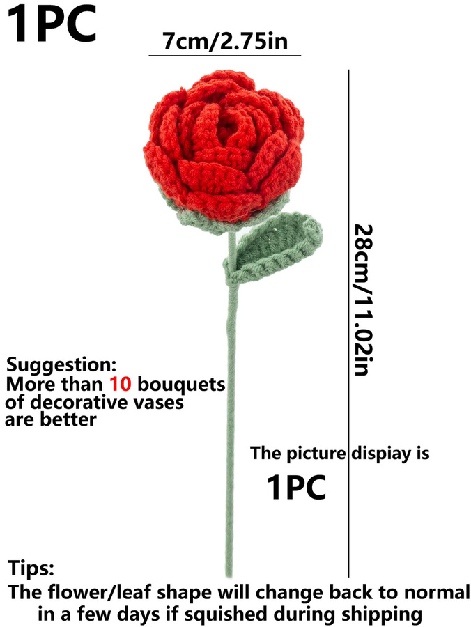 TTCY Künstliche Häkel-Rose in Rot aus Textil für Hochzeiten, Dekoration und DIY-Geschenke - Bild 4