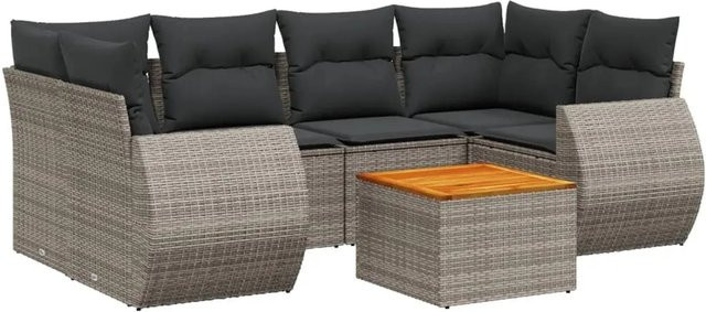vidaXL 7-teilige Garten-Sofagarnitur aus Poly-Rattan mit Kissen in Grau - Bild 1