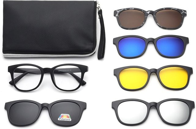 Yiran bag 2207A Sonnenbrille, Clip-On, polarisiert, schwarz, Kunststoff, Herren, Vollrand, quadratisch - Bild 1