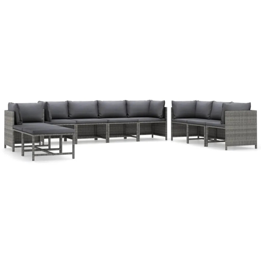 vidaXL 10-tlg Garten-Lounge-Set aus Poly-Rattan mit Kissen in Grau/Anthrazit Modell 4 - Bild 2