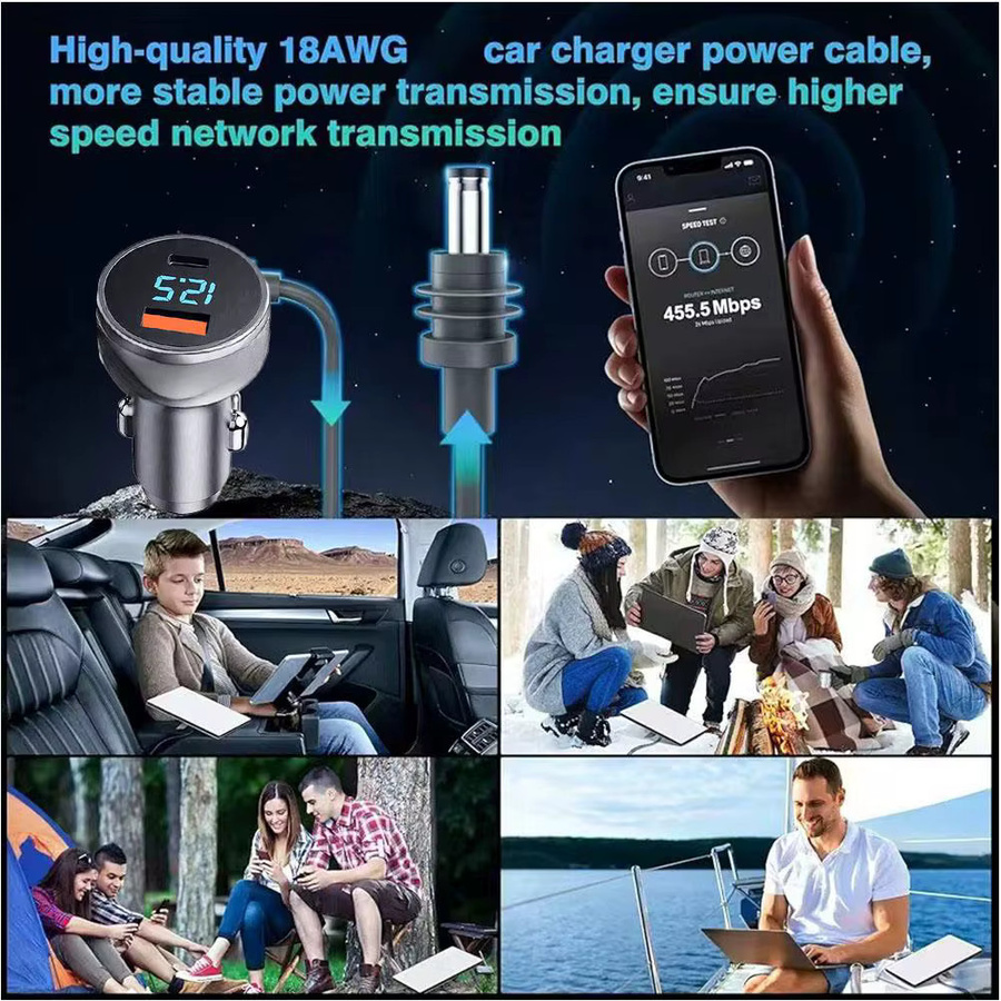 3in1 Mini-Autoladegerät-Adapter für Starlink mit 3 Ports, DC 5521 und USB-C QC 3.0 PD-Schnellladefunktion, Grau, 3/5 m DC-Kabel mit 16 AWG - Bild 5