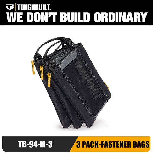TOUGHBUILT TB-94-M-3 Befestigungsbeutel 3er-Pack robuste Werkzeugtasche mit Netzfenster und Reißverschluss - Bild 1