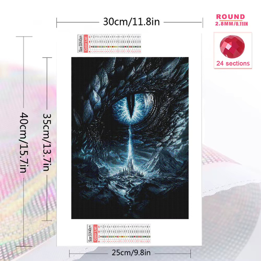 EverShine Diamond Painting DIY Set Dragon Eye Tier Motiv in Blau, B/H: 30 x 20 cm - Bild 2