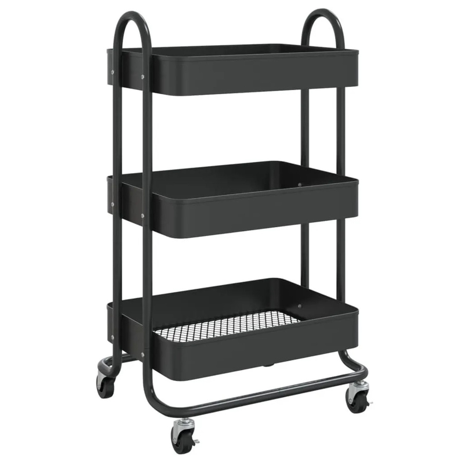 vidaXL 3-Etagen-Servierwagen aus Stahl in Schwarz, B/T/H: 43 x 34 x 79 cm - Bild 2