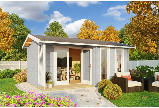 Lasita Gartenhaus Riverside aus Fichtenholz mit Satteldach in Lichtgrau, B/T/H: 480 x 300 x 250,8 cm - Bild 1