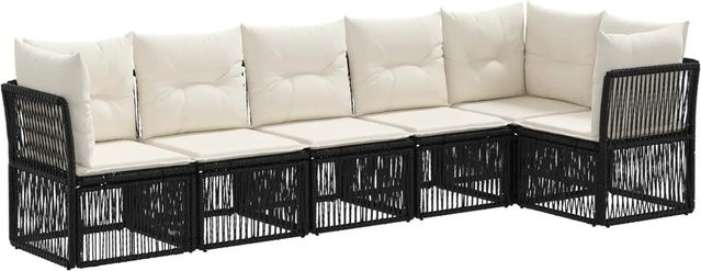 vidaXL Gartensofa-Set 6-teilig aus Poly-Rattan in Schwarz mit Polsterung und L-Form - Bild 1