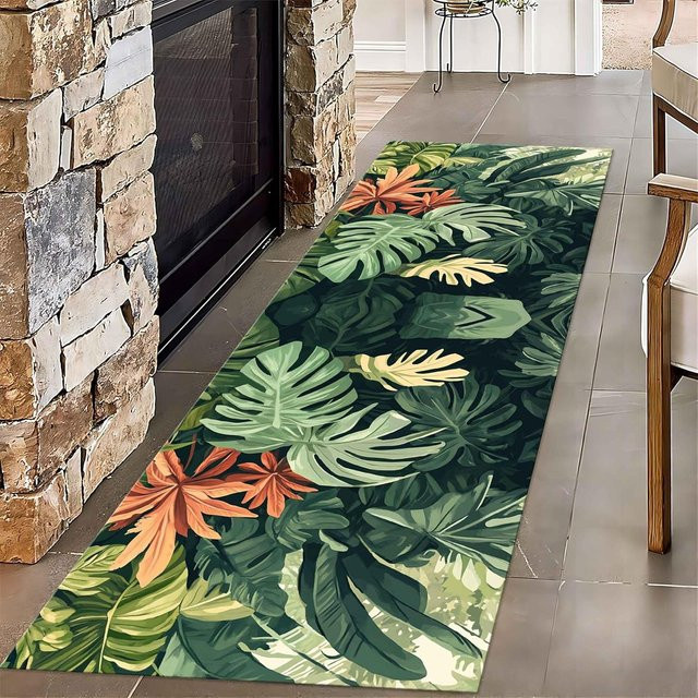 Lodestar Flurläufer Teppich mit grünem Monstera Blättermuster in 3D-Design, rutschfest und weich, B/T: 50 x 150 cm - Bild 1