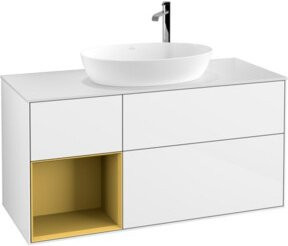 V&B Waschtischunterschrank Finion mit Wandbeleuchtung, Farbe Weiß lackiert mit Gold, Breite: 120 cm, Tiefe: 50,1 cm, Höhe: 50,1 cm - Bild 1