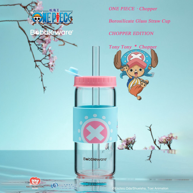 Offiziell lizenzierter ONE PIECE Tony Chopper Trinkbecher aus transparentem Borosilikatglas mit Strohhalm - Bild 1