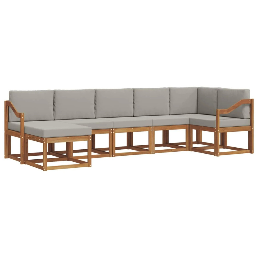 vidaXL Outdoor-Sofagarnitur 7-teilig aus massivem Akazienholz in Natur und Hellgrau mit L-Form und Kissen - Bild 2