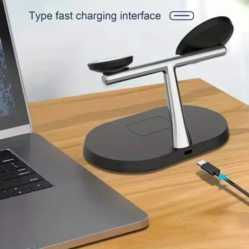 Opansten 3-in-1 Magnetisches Kabelloses Ladegerät für iPhone, iWatch und AirPods in Schwarz - Bild 2