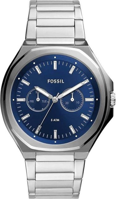 Fossil Armbanduhr Edelstahl, Silber, Blau, 45 mm, Unisex - Bild 1
