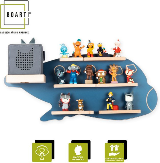 BOARTI Kinderregal Flugzeug aus Holz als Wandregal für Toniebox und Figuren mit Magneteinsätzen, H x B x T: 30 x 60 x 19 cm - Bild 1