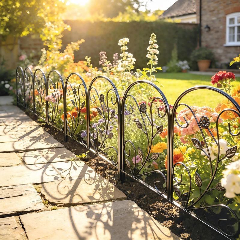 Outsunny Dekorativer Metall-Gitterzaun mit Oberbogen als Hundezaun und Landschaftszaun für Garten und Blumenbeete, Schwarz, B: 80 cm, H: 60 cm - Bild 2