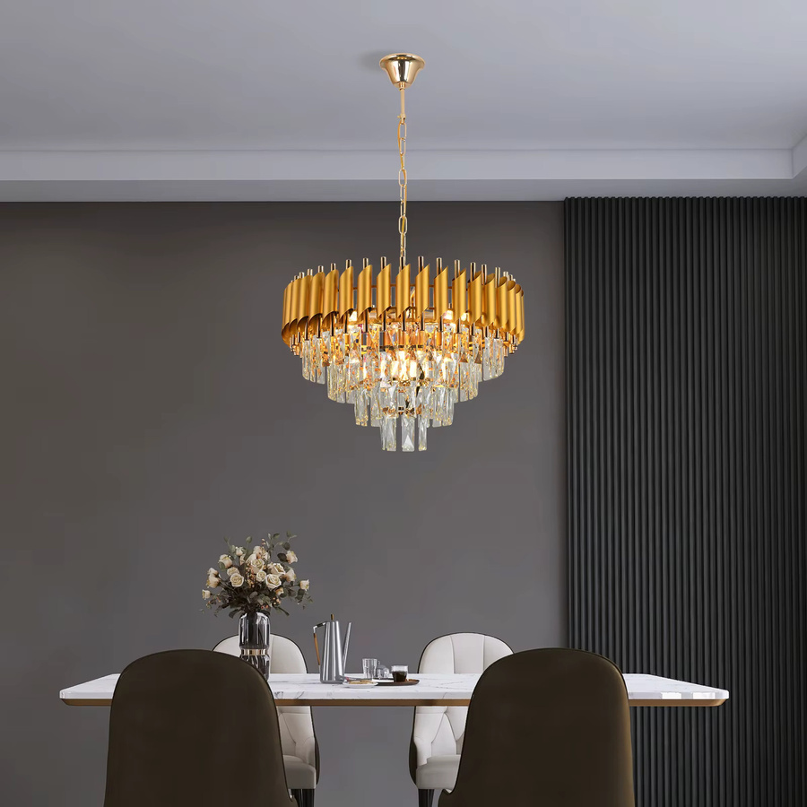 VETRULUS Moderner Kristall-Kronleuchter in Gold/Messing als Decken-Hängelampe für Wohnzimmer und Esszimmer - Bild 2