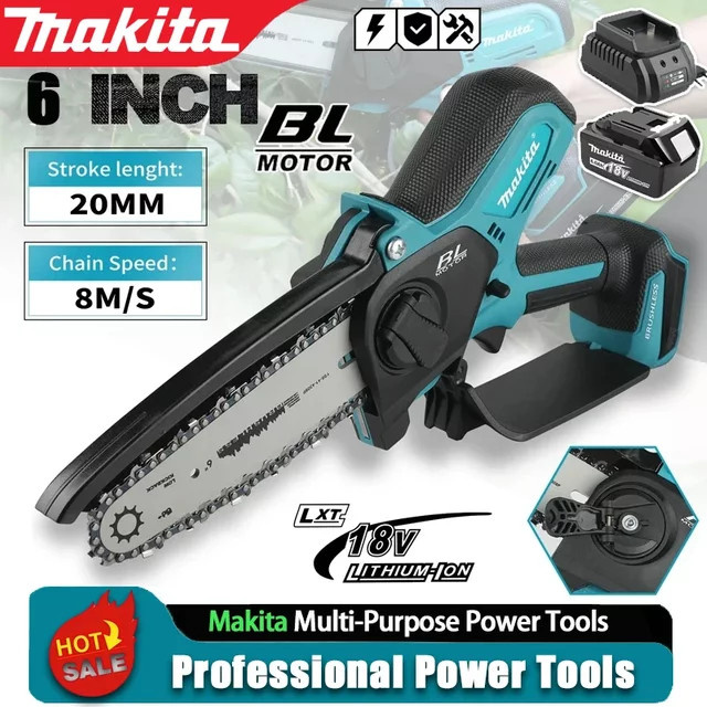 Makita 18V Akku-Kettensäge Mini Tragbare Elektrische 6-Zoll-Säge in Türkis für professionelle Holzarbeiten - Bild 1