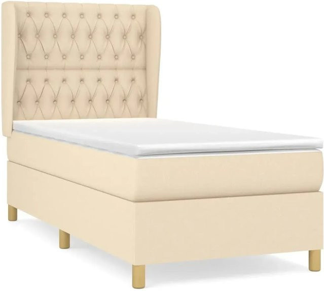 vidaXL Boxspringbett mit Matratze in Beige, Hybrid-Design mit Taschenfederkern, B/T: 90 x 190 cm - Bild 1