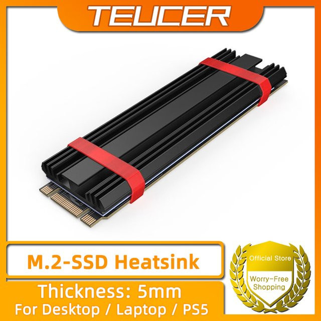 Teucer M2-4 NVMe M.2 SSD Kühlkörper mit Thermopad für Desktop PC und PS5, Schwarz - Bild 1